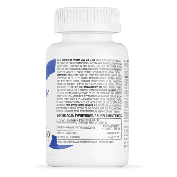 OstroVit Magnesiumcitraat 400 mg + B6 90 tabletten